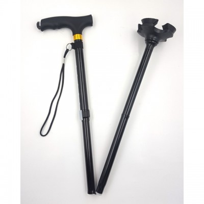 ALUMINIUM FLDING WALKING STICK WITH LED FLASHLIGHT AND POVIT BASE